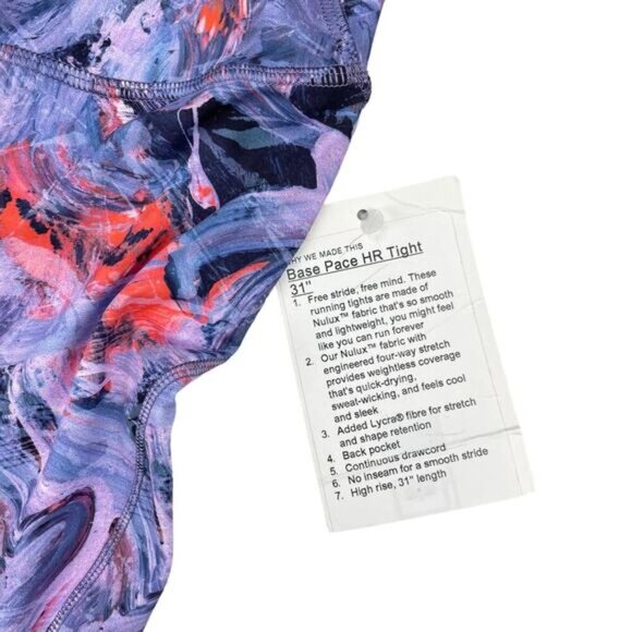 NWT LULULEMON Base Pace High-Rise Tight 31" Sz 0 Atmospheric Purple Multi - Picture 8 of 11